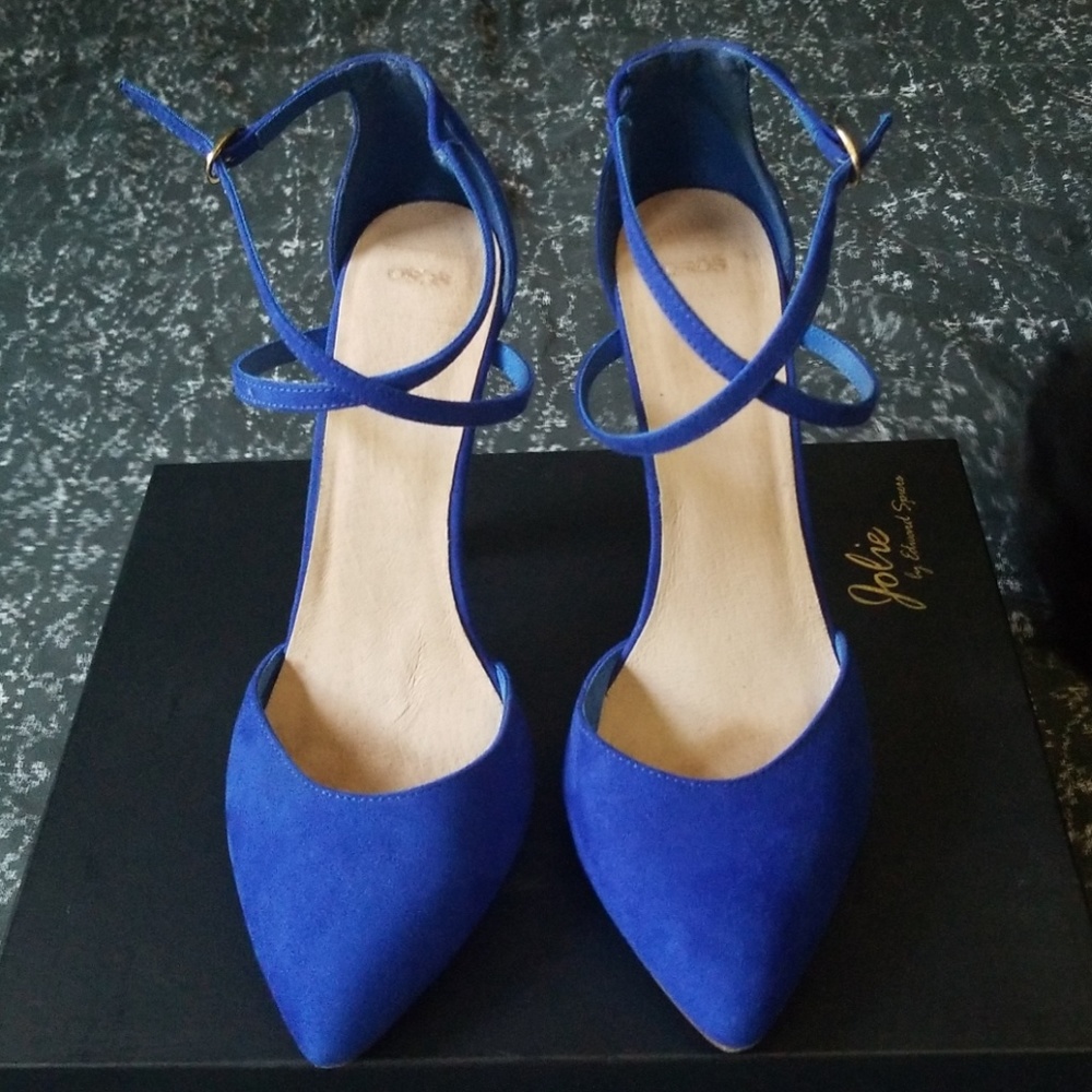 ASOS Cobalt Blue X Ankle Strap Suede Pumps